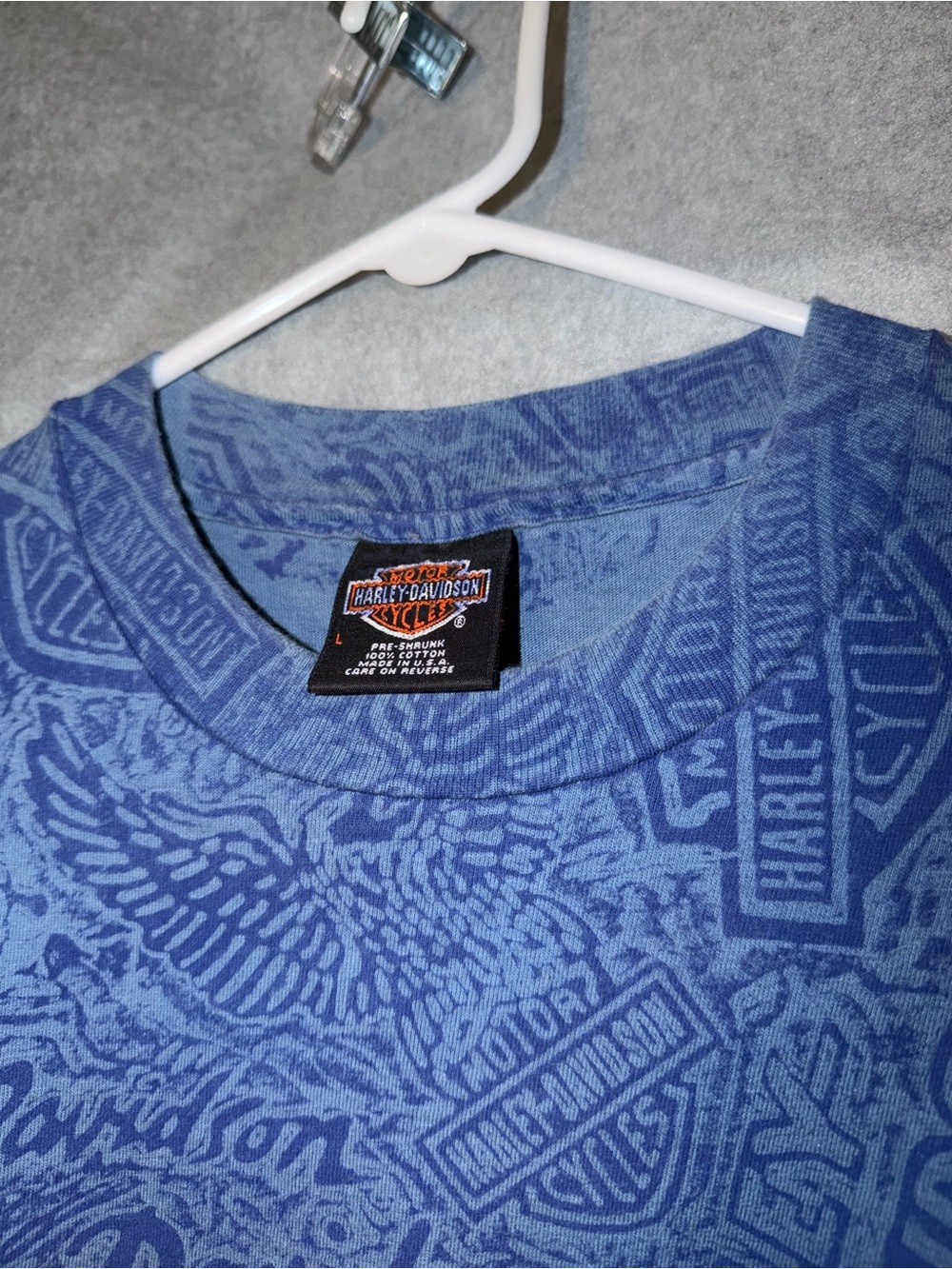 Harley-Davidson Blue Allover Logo Short Sleeve Tee - Picture 3 of 8